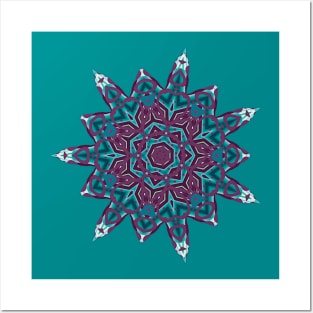 Teal and Purple Abstract Mandala Star Silhouette Posters and Art